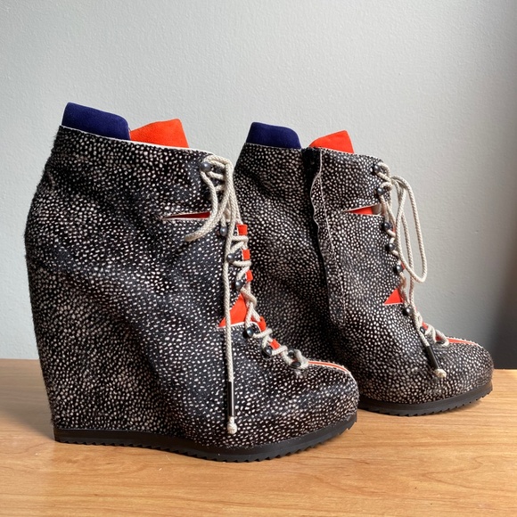 PIERRE HARDY Pony Hair Lace Up Wedge Ankle Boot Size 39 - Picture 7 of 16